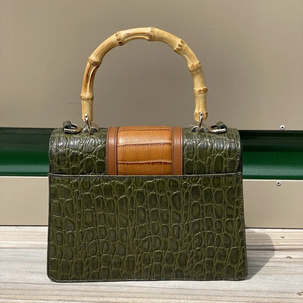 Brahmin Small Hallie Green Brookhaven Crossbody Satchel Top Handle Bag